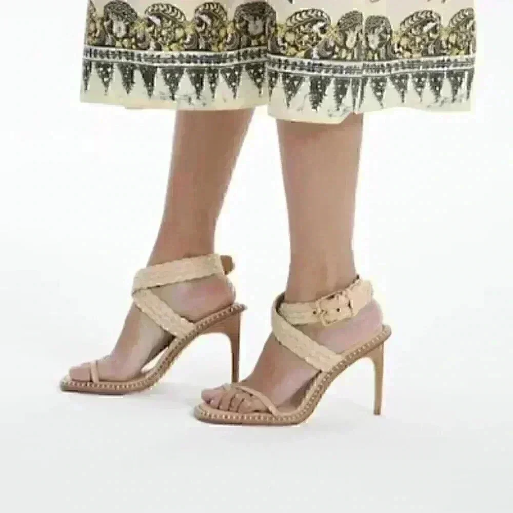 Ulla Johnson Lydia Natural Raffia Strappy Ankle Wrap Sandal Pumps 40/10